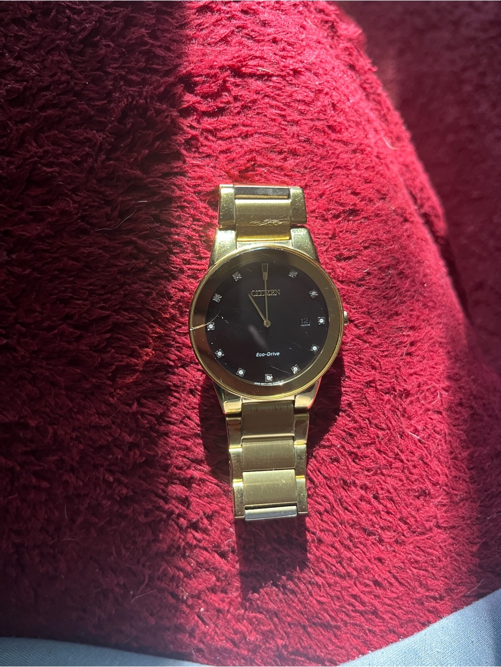 Citizen Gold-Tone Women's Watch with Black Dial and Crystal Markers